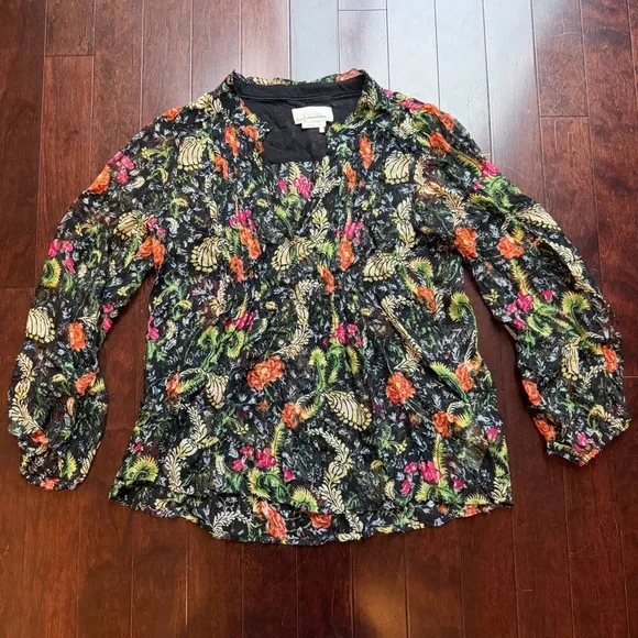 Anthropologie Danae Classic Sheer Women’s Floral Long Sleeve Blouse Size Small - Picture 3 of 9